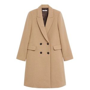 Mango Double Breasted Wool Coat Camel M